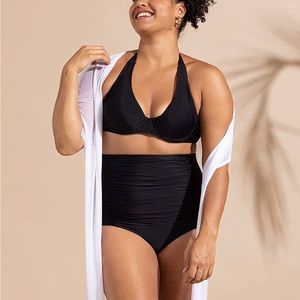 SHAPERMINT High Waisted Bikini Bottom Swimsuit Full Coverage Black - XXXL